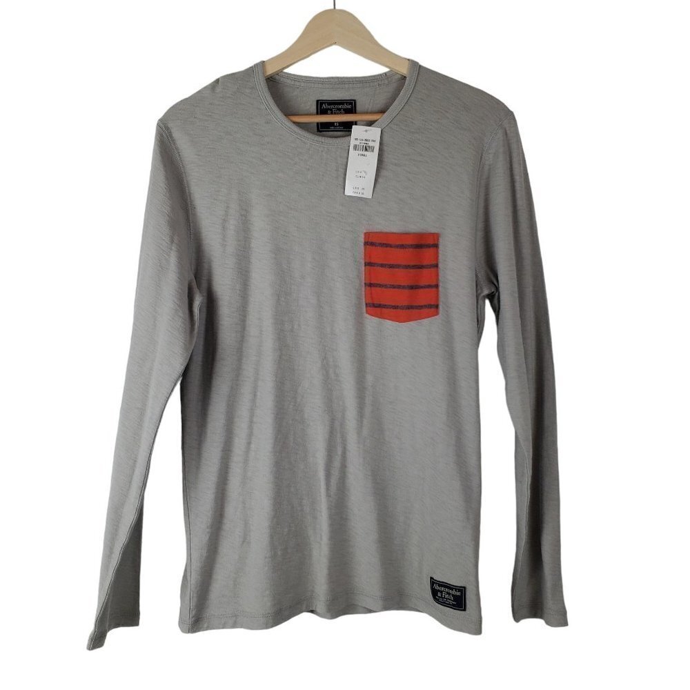 Abercrombie & Fitch‎ Tshirt Mens Xsmall XS Gray Red Pocket Casual Classic New